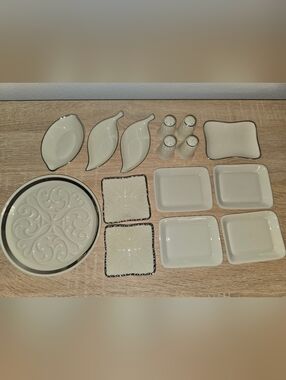 Lenox USA Ivory Serving Set 15 Pc Platinum Trim Bowls Plates